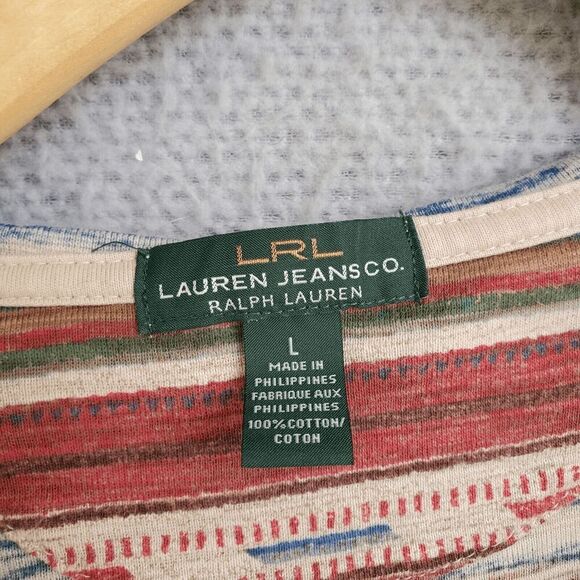 LRL Ralph Lauren Women's Lightweight Long Sleeve Hoodie Aztec V-neck Large L - Picture 4 of 7